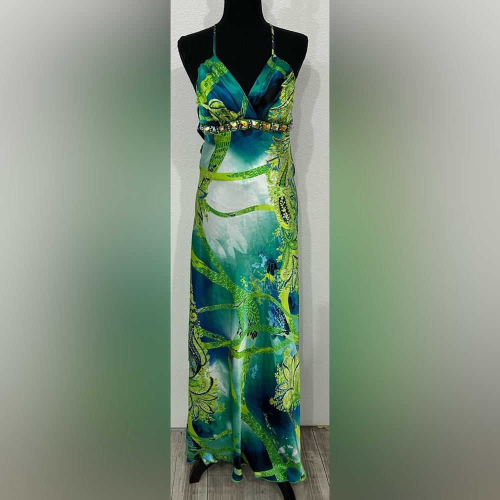 Josh & Jazz Sleeveless Beaded Satin Prom Dress - Multicolored- 9/10 - Used